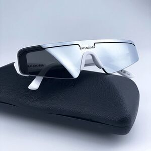 NEW Balenciaga BB0003S 002 White Silver Grey Mirrored Unisex Sunglasses